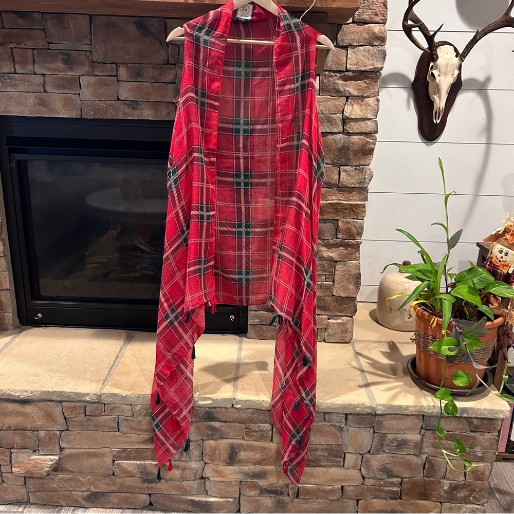 Grace &‎ Emma Red Tasseled Waterfall Vest size Large